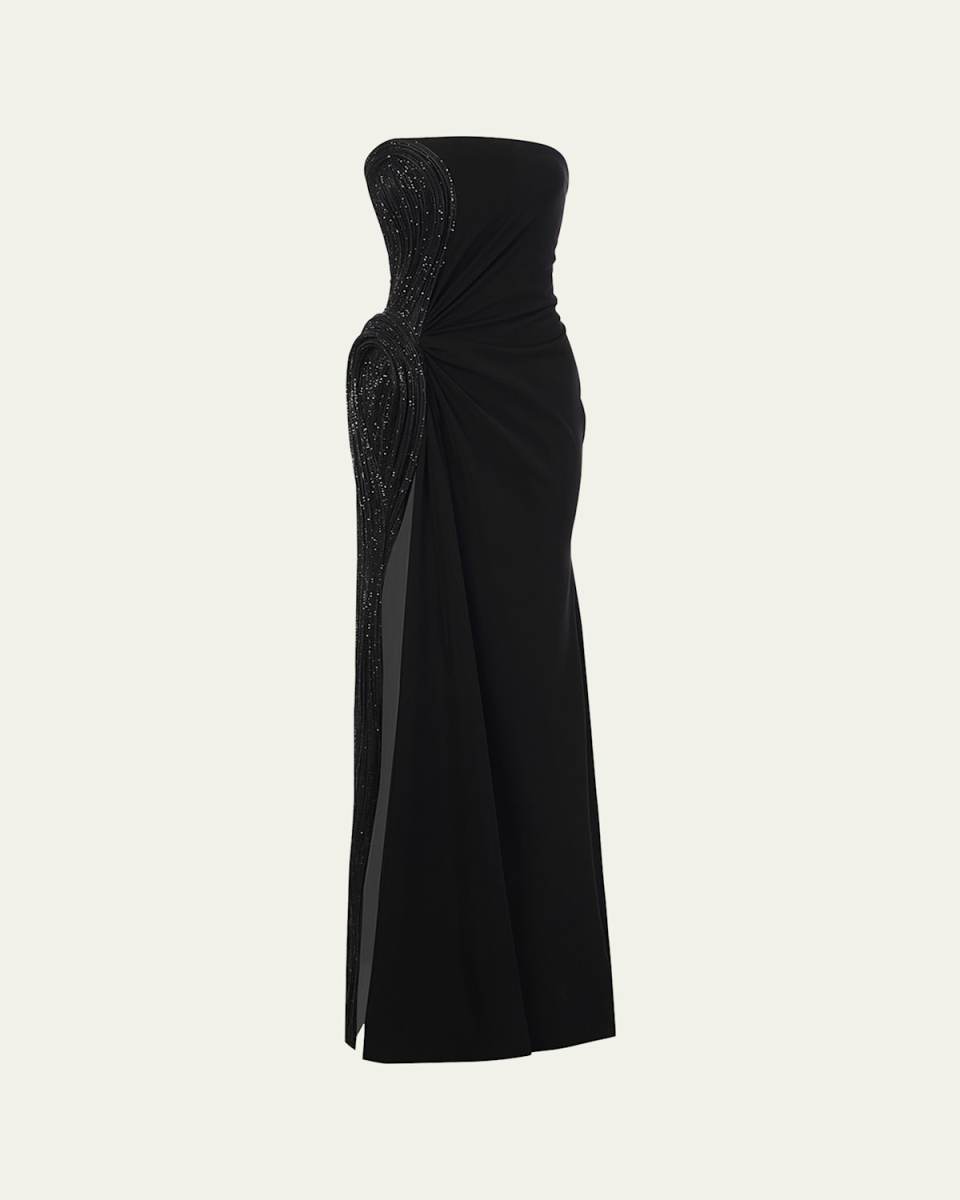 Sequin Sculpted Strapless Slit Gown